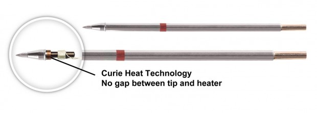 Curie Heat Technology: 퀴리 열 기술 /  No gap between tip and heater: 팁 부위와 히터 사이에 갭이 없음